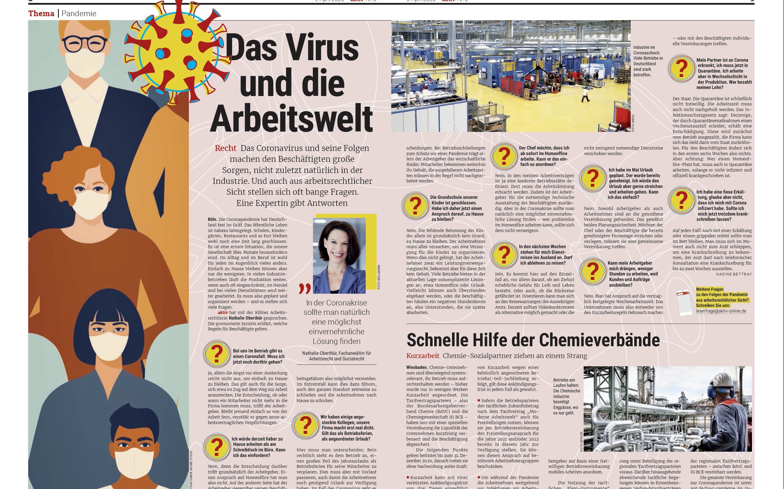 Immer wieder widmet aktiv sich den Folgen von Corona für die Arbeitswelt und beantwortet auch arbeitsrechtliche Fragen.